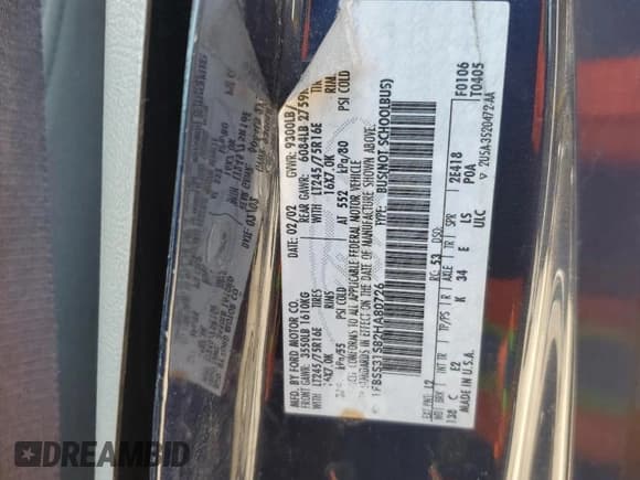 ✅ 2002 Ford Econoline Passenger XL • VIN: 1FBSS31S82HA80726 • Lot: 53253265. Listed on Copart with 416,738 mi. Free auction sales archive from the USA and detailed vehicle history report at DreamBid. Image 13.