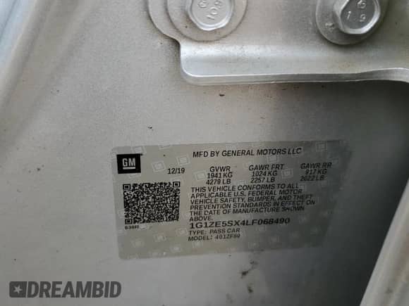 2020 Chevrolet Malibu Premier с VIN 1G1ZE5SX4LF068490, выставлен на аукционе Copart как лот 68544975 с пробегом Не указан миль и Списание • Salvage title. История ставок и продаж доступна на DreamBid. Изображение 12.