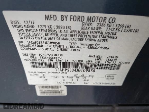 ✅ 2018 Ford Taurus SEL • VIN: 1FAHP2E84JG109858 • Lot: 42532168. Listed on IAAI with 218,304 mi. Free auction sales archive from the USA and detailed vehicle history report at DreamBid. Image 9.