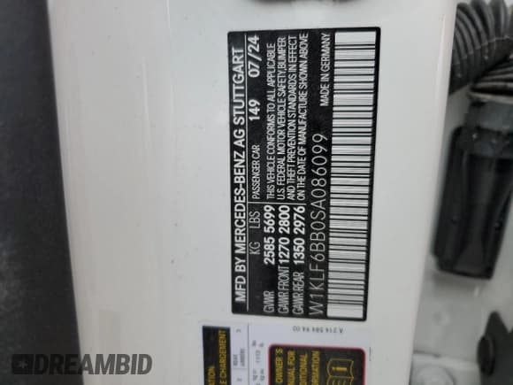 ✅ 2025 Mercedes-Benz E 450 • VIN: W1KLF6BB0SA086099 • Лот: 57910465. Опубликован ранее на Copart с пробегом Не указан. Бесплатный доступ к архиву аукционных продаж из США и подробный отчёт об истории автомобиля на DreamBid. Изображение 12.