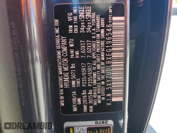 ✅ 2014 Hyundai Santa Fe • VIN: 5XYZUDLBXEG196546 • Лот: 86655985. Опубликован ранее на Copart с пробегом 111 160 миль. Бесплатный доступ к архиву аукционных продаж из США и подробный отчёт об истории автомобиля на DreamBid. Изображение 12.