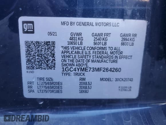 ✅ 2021 Chevrolet Silverado 2500HD Custom • VIN: 1GC4YME73MF264260 • Лот: 86646125. Опубликован ранее на Copart с пробегом 40 622 миль. Бесплатный доступ к архиву аукционных продаж из США и подробный отчёт об истории автомобиля на DreamBid. Изображение 12.