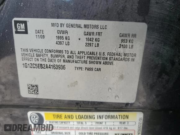 ✅ 2010 Chevrolet Malibu 1LT • VIN: 1G1ZC5EB2A4163936 • Lot: 73019784. Listed on Copart with 65,379 mi. Free auction sales archive from the USA and detailed vehicle history report at DreamBid. Image 12.