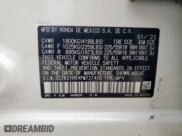 ✅ 2023 Honda HR-V Sport • VIN: 3CZRZ1H54PM727470 • Lot: 84744975. Wystawiony na Copart z przebiegiem Nie podano. Bezpłatny archiwum sprzedaży aukcyjnych z USA i szczegółowy raport historii pojazdu na DreamBid. Zdjęcie 13.