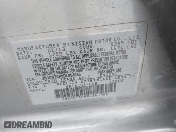 ✅ 2013 Nissan Versa S Plus • VIN: 3N1CN7AP8DL864986 • Lot: 42331708. Wystawiony na IAAI z przebiegiem 141 912 mil. Bezpłatny archiwum sprzedaży aukcyjnych z USA i szczegółowy raport historii pojazdu na DreamBid. Zdjęcie 9.