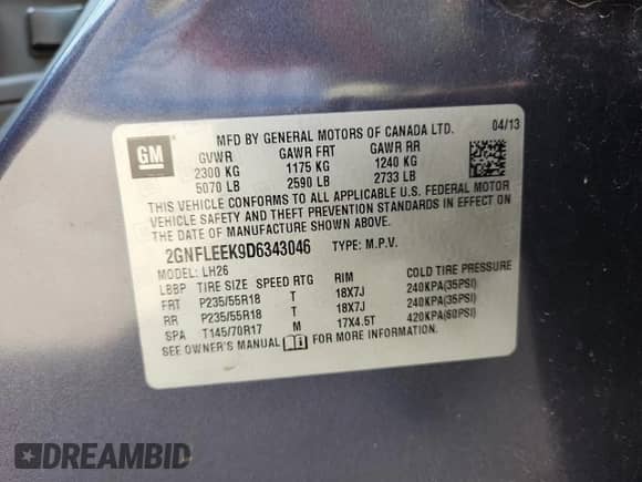 2013 Chevrolet Equinox LT с VIN 2GNFLEEK9D6343046, выставлен на аукционе Copart как лот 89872985 с пробегом 178 316 миль миль и На запчасти • Non repairable. История ставок и продаж доступна на DreamBid. Изображение 13.