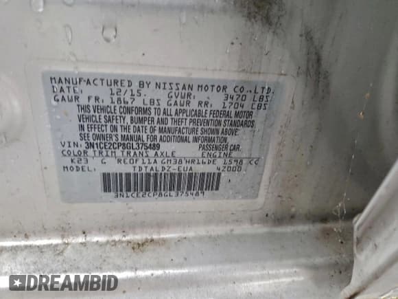 ✅ 2016 Nissan Note SV • VIN: 3N1CE2CP8GL375489 • Лот: 95796285. Опубликован ранее на Copart с пробегом 121 037 миль. Бесплатный доступ к архиву аукционных продаж из США и подробный отчёт об истории автомобиля на DreamBid. Изображение 13.