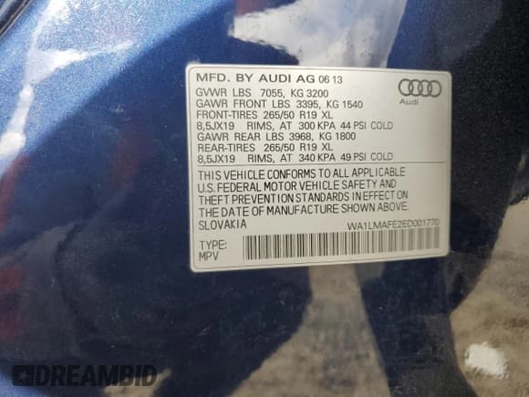 ✅ 2014 Audi Q7 Premium Plus • VIN: WA1LMAFE2ED001770 • Lot: 71535075. Listed on Copart with 123,703 mi. Free auction sales archive from the USA and detailed vehicle history report at DreamBid. Image 14.