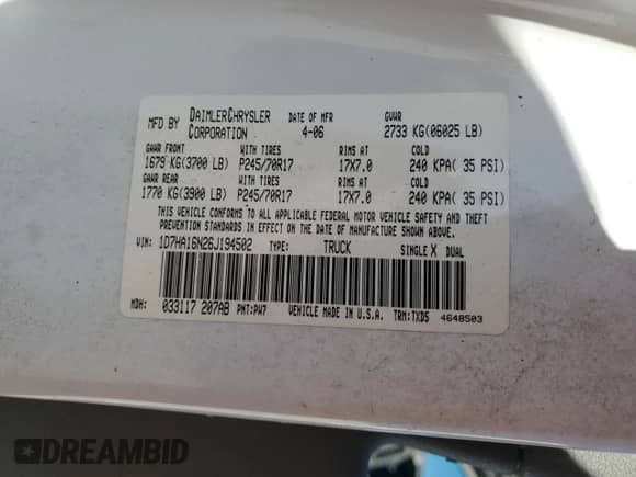 ✅ 2006 Dodge 1500 ST • VIN: 1D7HA16N26J194502 • Лот: 80725544. Размещён на Copart с пробегом 149 865 миль миль. Получите бесплатный доступ к архиву аукционных продаж из США и посмотрите подробный отчёт об истории автомобиля на DreamBid. Изображение 12.