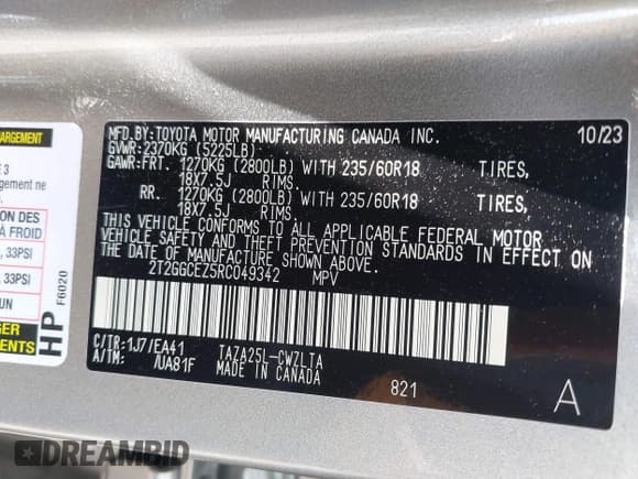 ✅ 2024 Lexus NX 350 Premium • VIN: 2T2GGCEZ5RC049342 • Lot: 39795677. Wystawiony na IAAI z przebiegiem Nie podano. Bezpłatny archiwum sprzedaży aukcyjnych z USA i szczegółowy raport historii pojazdu na DreamBid. Zdjęcie 9.