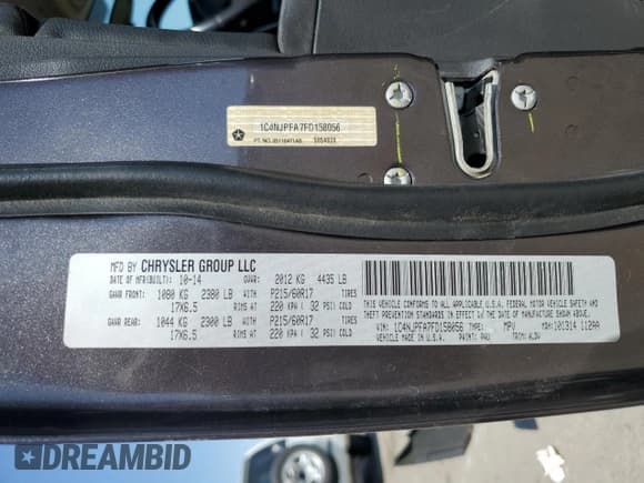 ✅ 2015 Jeep Patriot High Altitude • VIN: 1C4NJPFA7FD158056 • Lot: 52633505. Listed on Copart with 123,753 mi. Free auction sales archive from the USA and detailed vehicle history report at DreamBid. Image 15.