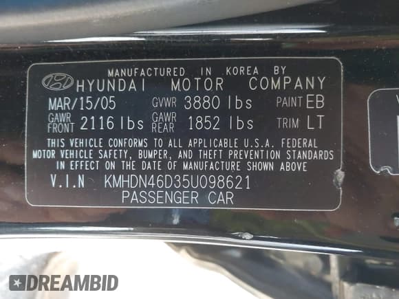 ✅ 2005 Hyundai Elantra GLS • VIN: KMHDN46D35U098621 • Lot: 41878916. Wystawiony na IAAI z przebiegiem 208 467 mil. Bezpłatny archiwum sprzedaży aukcyjnych z USA i szczegółowy raport historii pojazdu na DreamBid. Zdjęcie 9.