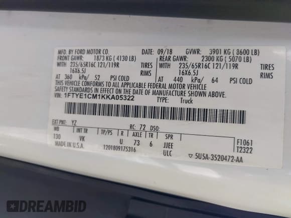 ✅ 2019 Ford Transit • VIN: 1FTYE1CM1KKA05322 • Lot: 43040678. Wystawiony na IAAI z przebiegiem 79 266 mil. Bezpłatny archiwum sprzedaży aukcyjnych z USA i szczegółowy raport historii pojazdu na DreamBid. Zdjęcie 9.