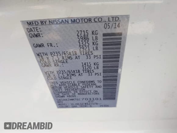 ✅ 2014 Nissan Pathfinder SV • VIN: 5N1AR2MM7EC703101 • Lot: 42221242. Listed on IAAI with 178,237 mi. Free auction sales archive from the USA and detailed vehicle history report at DreamBid. Image 9.