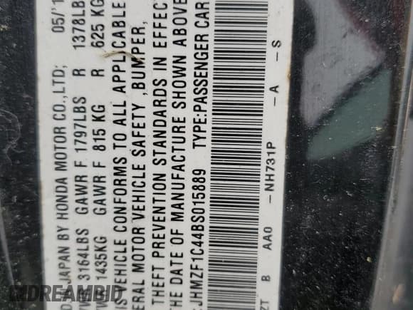 ✅ 2011 Honda CR-Z • VIN: JHMZF1C44BS015889 • Lot: 57322435. Wystawiony na Copart z przebiegiem Nie podano. Bezpłatny archiwum sprzedaży aukcyjnych z USA i szczegółowy raport historii pojazdu na DreamBid. Zdjęcie 12.