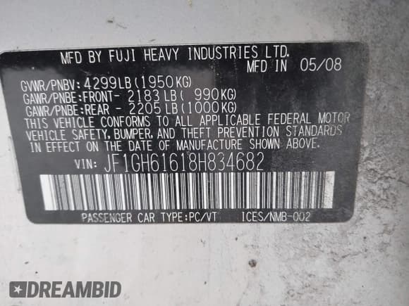 ✅ 2008 Subaru Impreza i • VIN: JF1GH61618H834682 • Лот: 43633788. Опубликован ранее на IAAI с пробегом 179 021 миль. Бесплатный доступ к архиву аукционных продаж из США и подробный отчёт об истории автомобиля на DreamBid. Изображение 9.