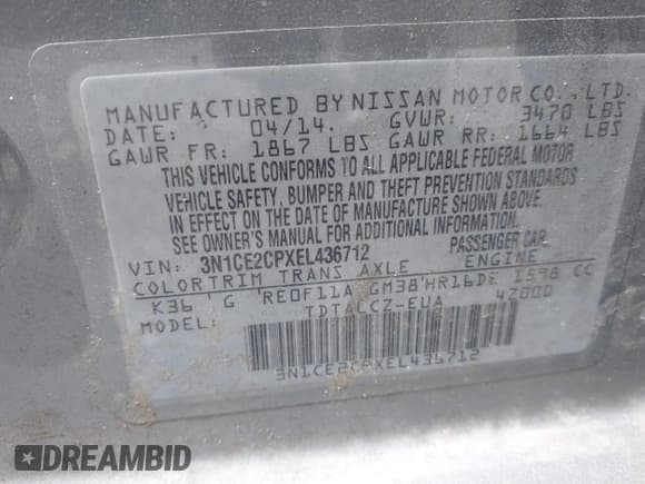 ✅ 2014 Nissan Note SV • VIN: 3N1CE2CPXEL436712 • Lot: 42877358. Listed on IAAI with Not provided. Free auction sales archive from the USA and detailed vehicle history report at DreamBid. Image 9.