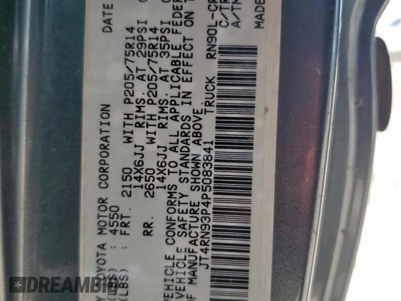 ✅ 1993 Toyota Pickup DLX • VIN: JT4RN93P4P5083841 • Лот: 68662145. Опубликован ранее на Copart с пробегом 259 411 миль. Бесплатный доступ к архиву аукционных продаж из США и подробный отчёт об истории автомобиля на DreamBid. Изображение 13.