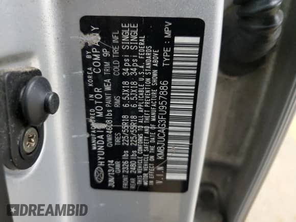 2015 Hyundai Tucson SE z VIN KM8JUCAG3FU957886, wystawiony jako Copart lot #63208454 z przebiegiem 162 638 mil mil oraz Szkoda całkowita • Salvage title. Historia ofert i sprzedaży dostępna na DreamBid. Obrazek 13.