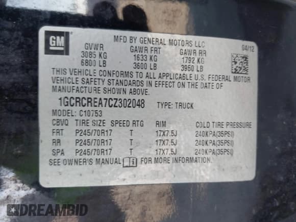 ✅ 2012 Chevrolet Silverado 1500 LS • VIN: 1GCRCREA7CZ302048 • Lot: 43437230. Wystawiony na IAAI z przebiegiem 206 561 mil. Bezpłatny archiwum sprzedaży aukcyjnych z USA i szczegółowy raport historii pojazdu na DreamBid. Zdjęcie 9.