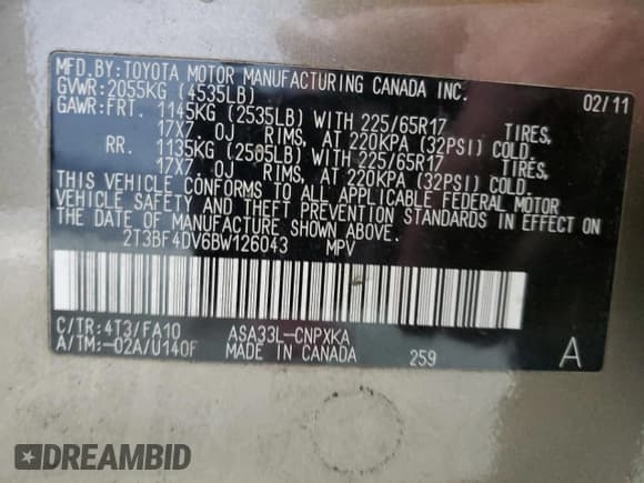 ✅ 2011 Toyota RAV4 • VIN: 2T3BF4DV6BW126043 • Lot: 80610185. Wystawiony na Copart z przebiegiem 98 462 mil. Bezpłatny archiwum sprzedaży aukcyjnych z USA i szczegółowy raport historii pojazdu na DreamBid. Zdjęcie 13.