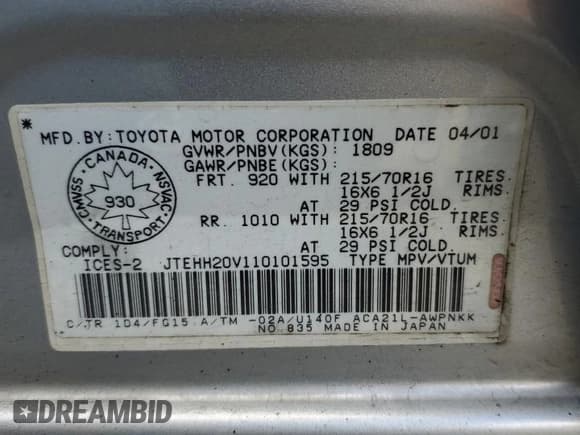 ✅ 2001 Toyota RAV4 • VIN: JTEHH20V110101595 • Лот: 85306805. Опубликован ранее на Copart с пробегом 303 150 миль. Бесплатный доступ к архиву аукционных продаж из США и подробный отчёт об истории автомобиля на DreamBid. Изображение 13.