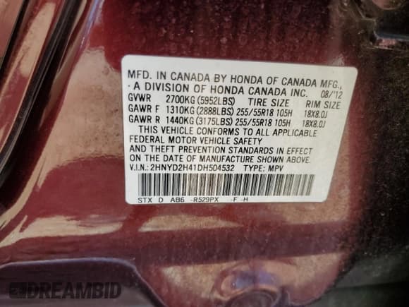 ✅ 2013 Acura MDX Technology • VIN: 2HNYD2H41DH504532 • Lot: 69419975. Listed on Copart with 192,687 mi. Free auction sales archive from the USA and detailed vehicle history report at DreamBid. Image 13.