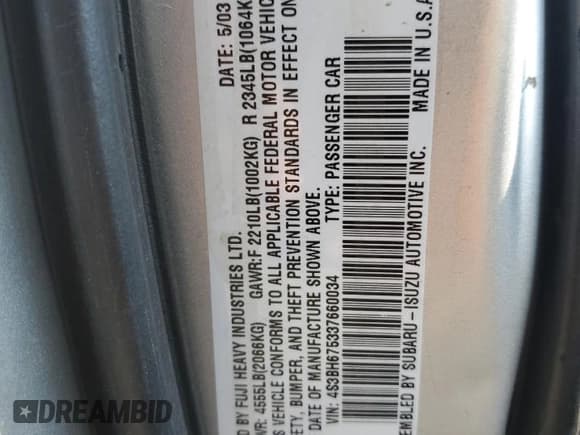 ✅ 2003 Subaru Legacy Outback • VIN: 4S3BH675337660034 • Lot: 80323425. Wystawiony na Copart z przebiegiem 231 934 mil. Bezpłatny archiwum sprzedaży aukcyjnych z USA i szczegółowy raport historii pojazdu na DreamBid. Zdjęcie 12.