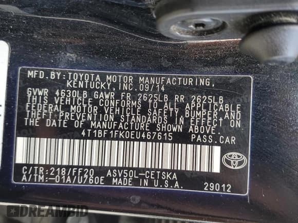 ✅ 2014 Toyota Camry SE • VIN: 4T1BF1FK0EU467615 • Лот: 93007435. Опубликован ранее на Copart с пробегом 151 655 миль. Бесплатный доступ к архиву аукционных продаж из США и подробный отчёт об истории автомобиля на DreamBid. Изображение 12.