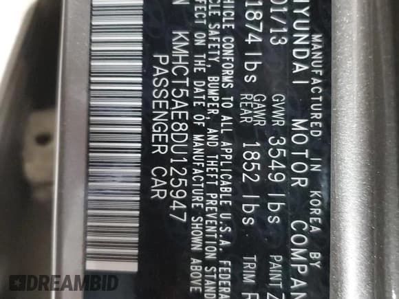 ✅ 2013 Hyundai Accent GS • VIN: KMHCT5AE8DU125947 • Лот: 78434524. Опубликован ранее на Copart с пробегом 71 793 миль. Бесплатный доступ к архиву аукционных продаж из США и подробный отчёт об истории автомобиля на DreamBid. Изображение 13.