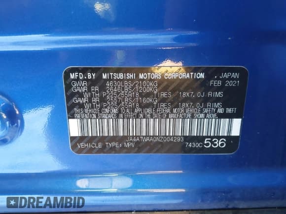 ✅ 2022 Mitsubishi Eclipse Cross SE • VIN: JA4ATWAA0NZ004293 • Lot: 41380344. Wystawiony na IAAI z przebiegiem 32 378 mil. Bezpłatny archiwum sprzedaży aukcyjnych z USA i szczegółowy raport historii pojazdu na DreamBid. Zdjęcie 9.