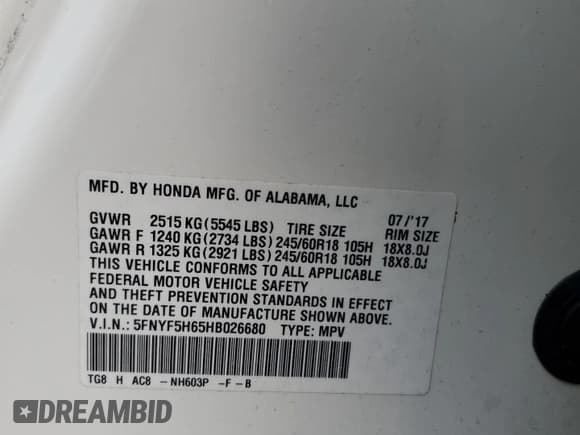 ✅ 2017 Honda Pilot EX-L • VIN: 5FNYF5H65HB026680 • Lot: 92810595. Listed on Copart with 84,919 mi. Free auction sales archive from the USA and detailed vehicle history report at DreamBid. Image 14.