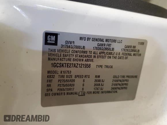 ✅ 2010 Chevrolet Silverado 1500 • VIN: 1GCSKTE27AZ121958 • Lot: 60167475. Wystawiony na Copart z przebiegiem 191 880 mil. Bezpłatny archiwum sprzedaży aukcyjnych z USA i szczegółowy raport historii pojazdu na DreamBid. Zdjęcie 12.