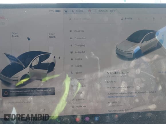 ✅ 2026 Tesla Model Y Long Range • VIN: 7SAYGDED9TF375766 • Lot: 43436726. Listed on IAAI with 2,422 mi. Free auction sales archive from the USA and detailed vehicle history report at DreamBid. Image 15.