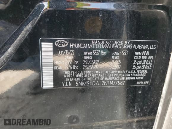 ✅ 2022 Hyundai Santa Fe Limited • VIN: 5NMS4DAL2NH477582 • Lot: 61731864. Wystawiony na Copart z przebiegiem 75 542 mil. Bezpłatny archiwum sprzedaży aukcyjnych z USA i szczegółowy raport historii pojazdu na DreamBid. Zdjęcie 13.