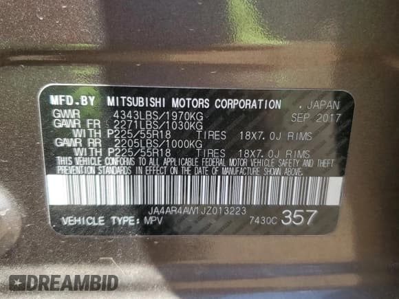 ✅ 2018 Mitsubishi Outlander SEL • VIN: JA4AR4AW1JZ013223 • Lot: 56044095. Listed on Copart with 38,543 mi. Free auction sales archive from the USA and detailed vehicle history report at DreamBid. Image 12.