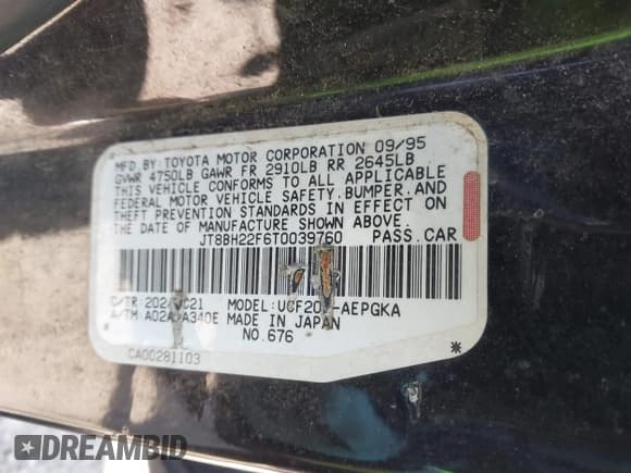 ✅ 1996 Lexus LS 400 • VIN: JT8BH22F6T0039760 • Лот: 41674244. Опубликован ранее на IAAI с пробегом 197 323 миль. Бесплатный доступ к архиву аукционных продаж из США и подробный отчёт об истории автомобиля на DreamBid. Изображение 9.