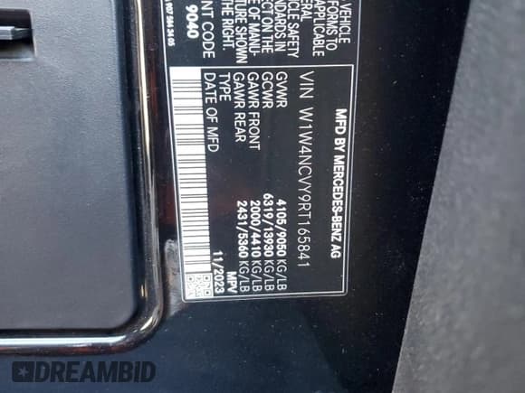 ✅ 2024 Mercedes-Benz Sprinter • VIN: W1W4NCVY9RT165841 • Lot: 66359675. Listed on Copart with 27,758 mi. Free auction sales archive from the USA and detailed vehicle history report at DreamBid. Image 13.