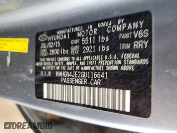 2016 Hyundai Genesis 3.8L с VIN KMHGN4JE2GU116641, выставлен на аукционе Copart как лот 67149684 с пробегом 130 378 миль миль и Чистый • Clean title. История ставок и продаж доступна на DreamBid. Изображение 12.