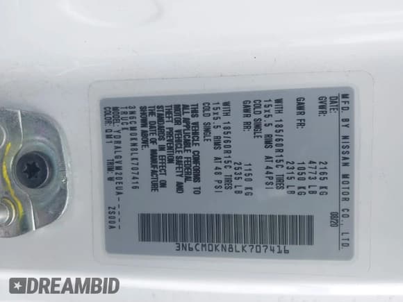 ✅ 2020 Nissan NV200 SV • VIN: 3N6CM0KN8LK707416 • Lot: 39552346. Wystawiony na IAAI z przebiegiem 139 179 mil. Bezpłatny archiwum sprzedaży aukcyjnych z USA i szczegółowy raport historii pojazdu na DreamBid. Zdjęcie 9.