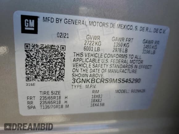 ✅ 2021 Chevrolet Blazer LT • VIN: 3GNKBCRS9MS545290 • Lot: 80424915. Listed on Copart with 58,565 mi. Free auction sales archive from the USA and detailed vehicle history report at DreamBid. Image 14.