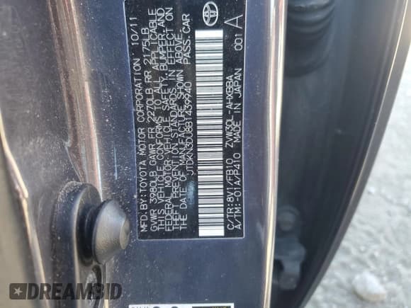 ✅ 2011 Toyota Prius I • VIN: JTDKN3DU8B1439940 • Lot: 91276805. Listed on Copart with 182,284 mi. Free auction sales archive from the USA and detailed vehicle history report at DreamBid. Image 12.