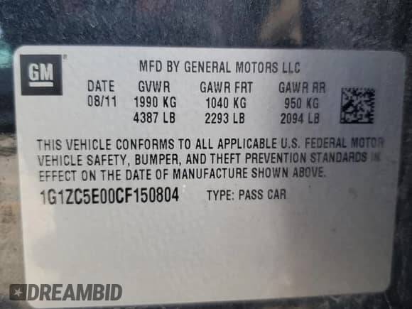 ✅ 2012 Chevrolet Malibu 1LT • VIN: 1G1ZC5E00CF150804 • Lot: 90137905. Wystawiony na Copart z przebiegiem 153 229 mil. Bezpłatny archiwum sprzedaży aukcyjnych z USA i szczegółowy raport historii pojazdu na DreamBid. Zdjęcie 12.