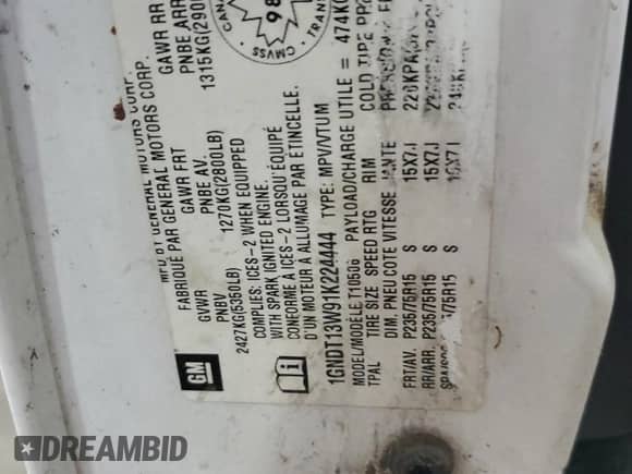 2001 Chevrolet Blazer LT с VIN 1GNDT13W91K224444, выставлен на аукционе Copart как лот 81615015 с пробегом 225 699 миль миль и Списание • Salvage title. История ставок и продаж доступна на DreamBid. Изображение 13.