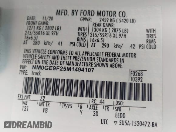 ✅ 2021 Ford Transit Connect XLT • VIN: NM0GE9F25M1494107 • Lot: 41737018. Listed on IAAI with 33,512 mi. Free auction sales archive from the USA and detailed vehicle history report at DreamBid. Image 8.