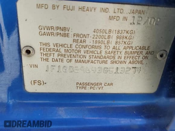 ✅ 2003 Subaru Impreza WRX • VIN: JF1GD29643G513274 • Лот: 61685225. Опубликован ранее на Copart с пробегом 190 760 миль. Бесплатный доступ к архиву аукционных продаж из США и подробный отчёт об истории автомобиля на DreamBid. Изображение 12.