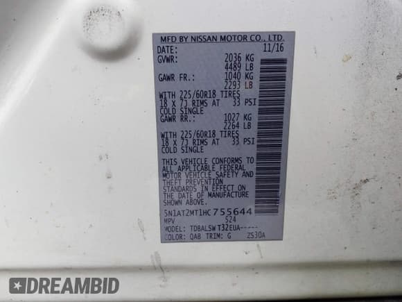 ✅ 2017 Nissan Rogue S • VIN: 5N1AT2MT1HC755644 • Lot: 43031867. Wystawiony na IAAI z przebiegiem 210 548 mil. Bezpłatny archiwum sprzedaży aukcyjnych z USA i szczegółowy raport historii pojazdu na DreamBid. Zdjęcie 9.