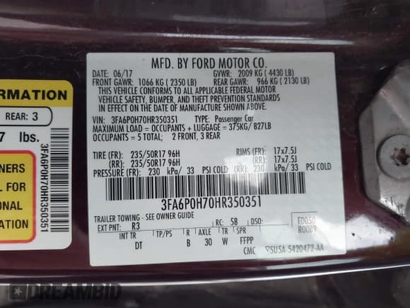 ✅ 2017 Ford Fusion SE • VIN: 3FA6P0H70HR350351 • Lot: 43467801. Listed on IAAI with 153,382 mi. Free auction sales archive from the USA and detailed vehicle history report at DreamBid. Image 9.