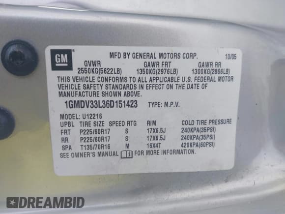 ✅ 2006 Pontiac Montana • VIN: 1GMDV33L36D151423 • Лот: 41396166. Опубликован ранее на IAAI с пробегом 219 381 миль. Бесплатный доступ к архиву аукционных продаж из США и подробный отчёт об истории автомобиля на DreamBid. Изображение 9.