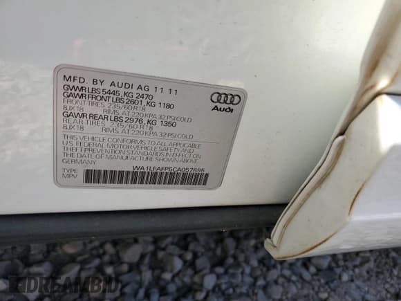 ✅ 2012 Audi Q5 Premium Plus • VIN: WA1LFAFP5CA057695 • Lot: 59108415. Listed on Copart with 80,914 mi. Free auction sales archive from the USA and detailed vehicle history report at DreamBid. Image 12.